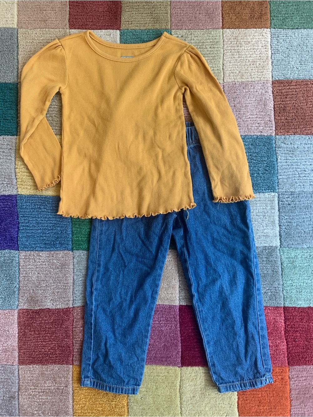 3T Girls Outfit Lettuce-Hem Top and Jeans Garanimals Carters